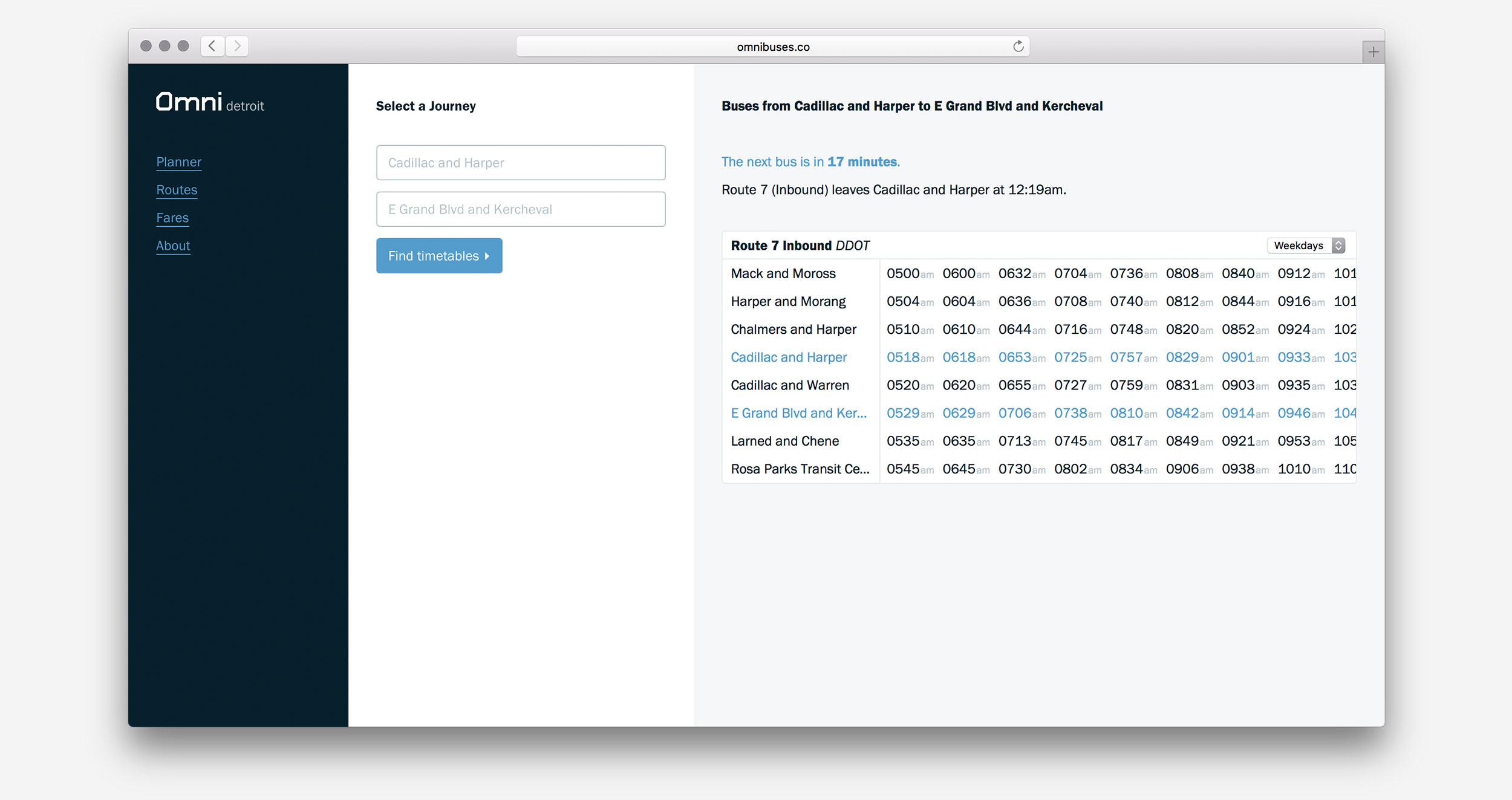 A search result in the web app