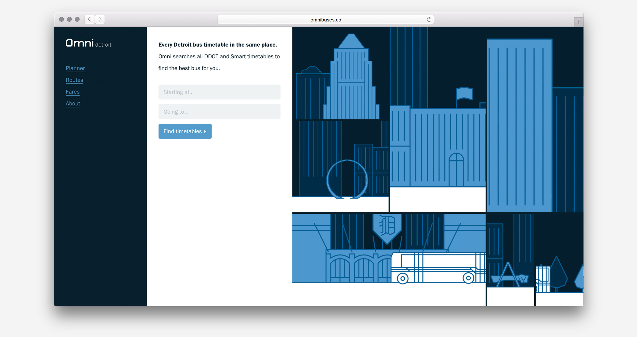 The homepage of the web app
