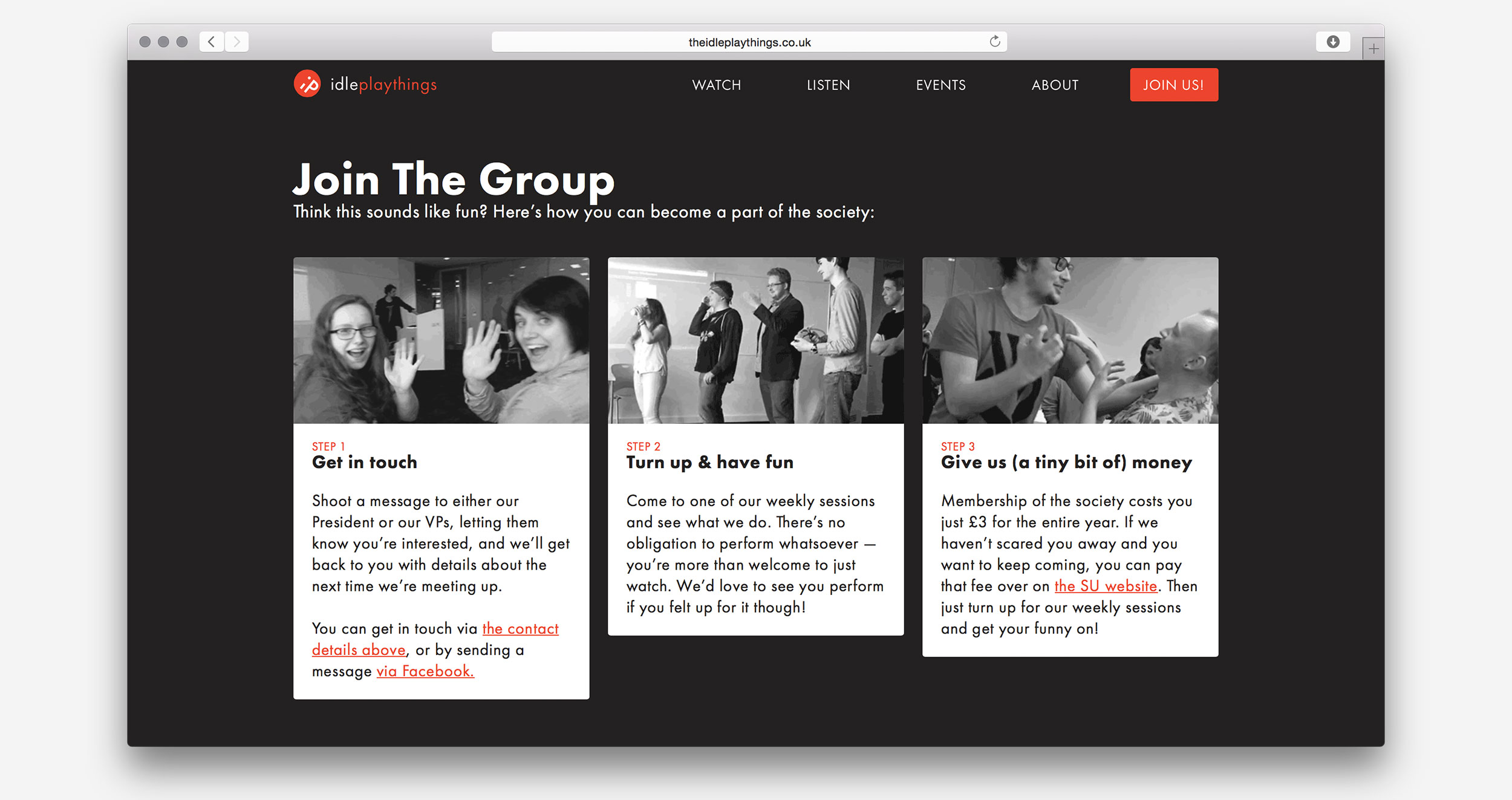 The website's Join Us section